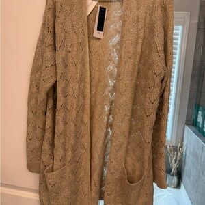 Open-Front Knit Cardigan with Pockets - Taupe